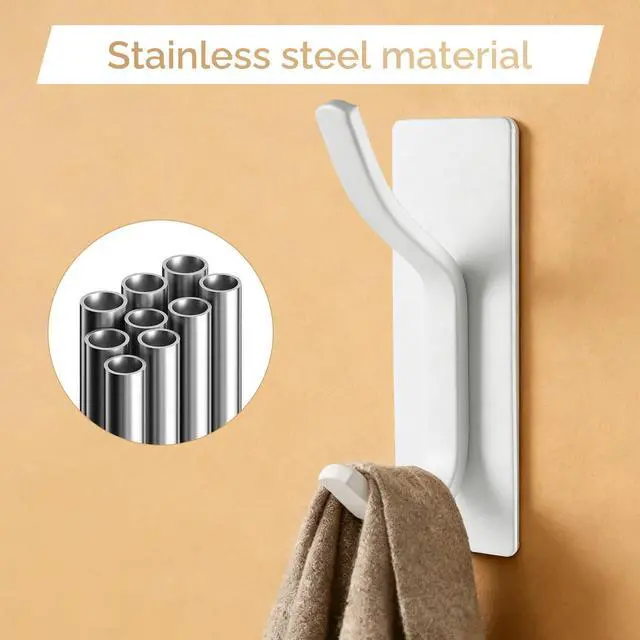 Alt view image 2 of 7 - Adhesive Wall Hooks for Coat and Towel Wall Mount Rack, Wall Hooks for Hanging Robes, Bags, Keys, and Towels, Strong Hanger Stick on Wall and DoorWhite, 4pcs