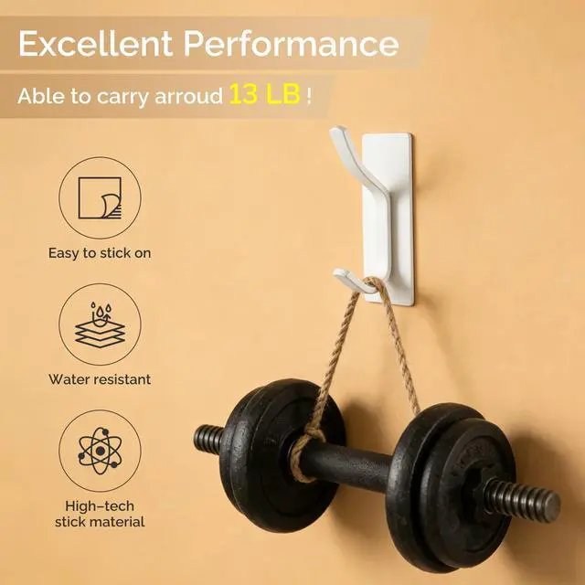 Alt view image 3 of 7 - Adhesive Wall Hooks for Coat and Towel Wall Mount Rack, Wall Hooks for Hanging Robes, Bags, Keys, and Towels, Strong Hanger Stick on Wall and DoorWhite, 4pcs