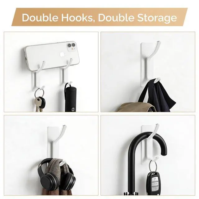 Alt view image 5 of 7 - Adhesive Wall Hooks for Coat and Towel Wall Mount Rack, Wall Hooks for Hanging Robes, Bags, Keys, and Towels, Strong Hanger Stick on Wall and DoorWhite, 4pcs