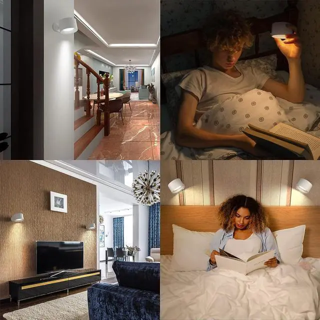 Alt view image 5 of 7 - LED Wall Sconce, Wall Mounted Lamp with Rechargeable Battery Operated 3 Color Temperature & 3 Brightness Level 360°Rotate Magnetic Ball, Cordless Wall Light for Reading Bedside-White
