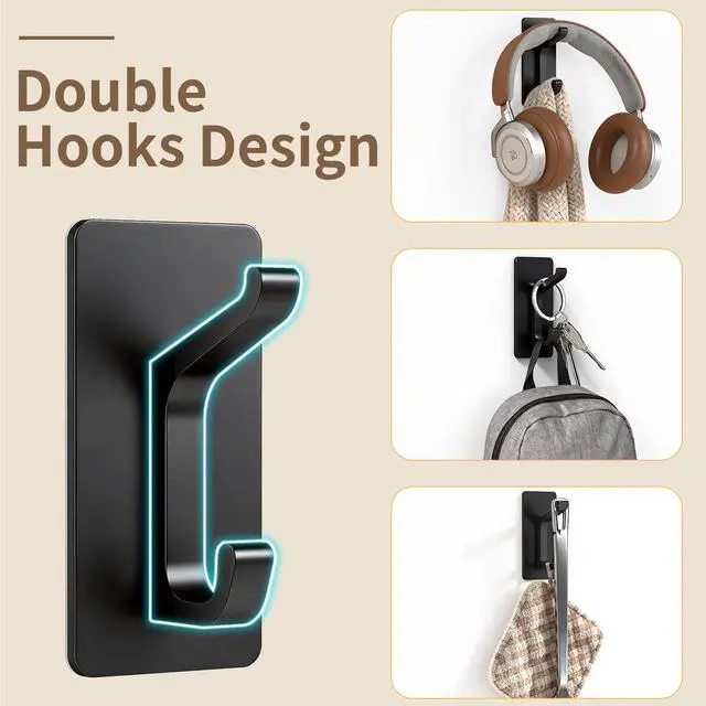 Alt view image 5 of 7 - Adhesive Wall Coat Hooks, Matte Black Heavy Duty Hooks for Hanging