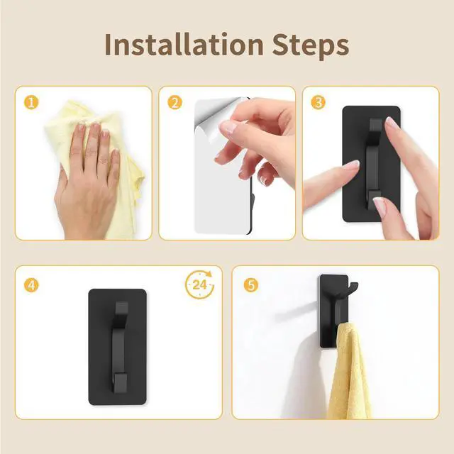 Alt view image 6 of 7 - Adhesive Wall Coat Hooks, Matte Black Heavy Duty Hooks for Hanging