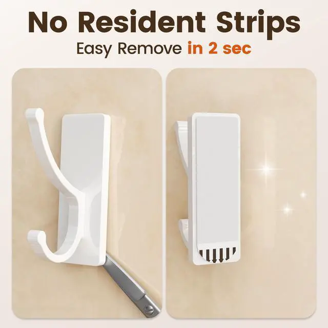 Alt view image 2 of 7 - Adhesive Wall Hooks with Strip - No Residue, Easy to Remove, Strong Heavy Duty Sticky Towel Hook, 4 Pack White