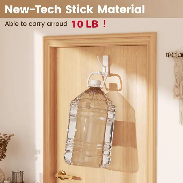 Alt view image 3 of 7 - Adhesive Wall Hooks with Strip - No Residue, Easy to Remove, Strong Heavy Duty Sticky Towel Hook, 4 Pack White