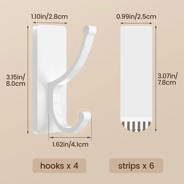 Alt view image 4 of 7 - Adhesive Wall Hooks with Strip - No Residue, Easy to Remove, Strong Heavy Duty Sticky Towel Hook, 4 Pack White