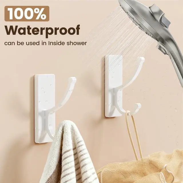 Alt view image 6 of 7 - Adhesive Wall Hooks with Strip - No Residue, Easy to Remove, Strong Heavy Duty Sticky Towel Hook, 4 Pack White