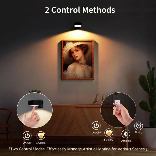 Alt view image 4 of 7 - Picture Lights for Wall, Rechargeable Battery Magnetic Poster Lights with 3 Color Temps, Remote and Dimmable Timer Art Display Light for Picture Artworking Frame Portrait (3-Pack)