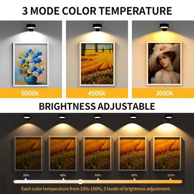 Alt view image 6 of 7 - Picture Lights for Wall, Rechargeable Battery Magnetic Poster Lights with 3 Color Temps, Remote and Dimmable Timer Art Display Light for Picture Artworking Frame Portrait (3-Pack)