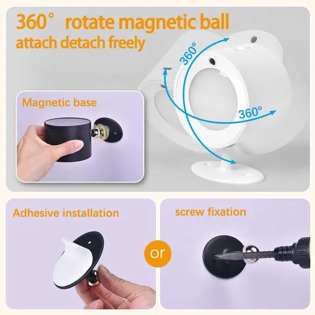 Alt view image 5 of 7 - LED Wall Sconces with Remote, 3 Color Temps Rechargeable Wall Lights with Star Projection Light, 360°Rotation Dimmable Cordless Wall Mounted Lights LED Night Lights for Bedroom Kids Room (Black)