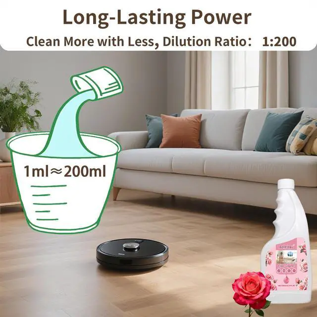 Alt view image 4 of 7 - Robot Mop Cleaning Solution Concentrate Compatible with Robot Mops, Wet Dry Vacuums for Roborock, Tineco, Dreame, Narwal, Shark, Bissell Mops, 16.9 FL.oz, Dilution Ratio 1:200, Rose Scent