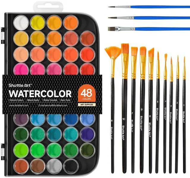Main image of 58 Pack Watercolor Paint Set, 48 Colors Watercolor Pan with 10 Paint Brushes for Beginners, Artists, Kids & Adults to Water Color Paint, Bullet Journal, Calligraphy Practice