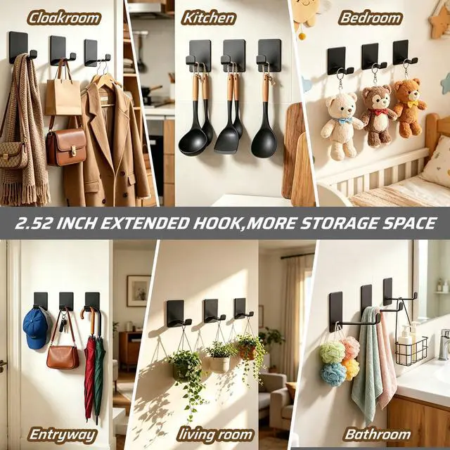 Alt view image 6 of 7 - Adhesive Hooks Long 4 Pack, Large 3M Command Hanger Wall Mounted