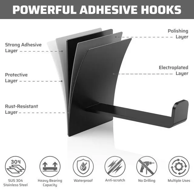 Alt view image 3 of 7 - Adhesive Hooks Long 4 Pack, Large 3M Command Hanger Wall Mounted