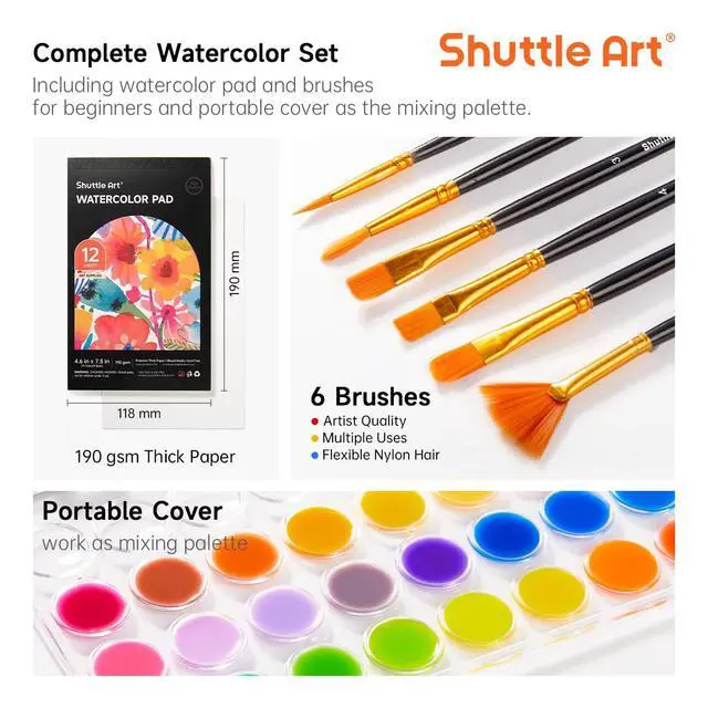 Alt view image 3 of 7 - 43 Pack Watercolor Paint Set, 36 Colors Watercolor Paint Pan Set with 6 Brushes and 1 Watercolor Pad for Beginners, Artists, Kids & Adults Watercolor Painting, Bullet Journal, Calligraphy