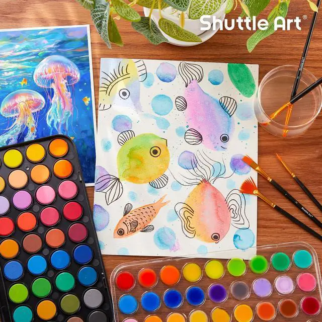Alt view image 5 of 7 - 43 Pack Watercolor Paint Set, 36 Colors Watercolor Paint Pan Set with 6 Brushes and 1 Watercolor Pad for Beginners, Artists, Kids & Adults Watercolor Painting, Bullet Journal, Calligraphy