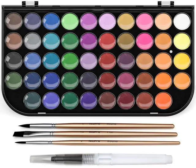 Main image of Watercolor Paint Set, 48 Water Colors Kit with 3 Painting Brushes, Palette, Watercolor Pen, Non-toxic Painting Supplies for Kids, Adults, Students, Beginners and Artists