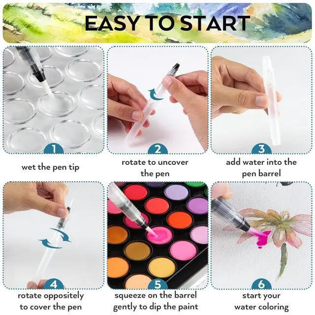 Alt view image 6 of 6 - Watercolor Paint Set, 48 Water Colors Kit with 3 Painting Brushes, Palette, Watercolor Pen, Non-toxic Painting Supplies for Kids, Adults, Students, Beginners and Artists