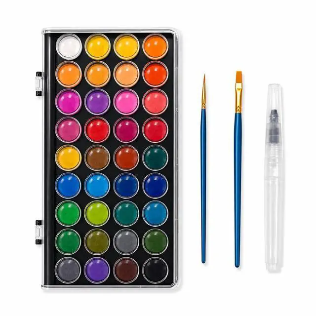 Main image of 36 Colors Washable Watercolor Paint Set, with 3 Brushes Pen