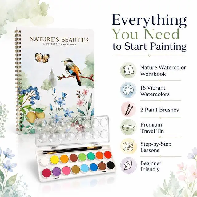 Alt view image 3 of 7 - Beautiful Watercolor Paper Workbook Set for Beginners - Relaxing & Easy to Paint Water Coloring Book Set with Paint & Premium Paper - Perfect for Travel & Gifting to Spark Creativity & Joy for Adults