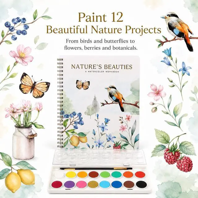 Alt view image 6 of 7 - Beautiful Watercolor Paper Workbook Set for Beginners - Relaxing & Easy to Paint Water Coloring Book Set with Paint & Premium Paper - Perfect for Travel & Gifting to Spark Creativity & Joy for Adults