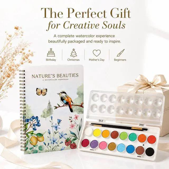 Alt view image 7 of 7 - Beautiful Watercolor Paper Workbook Set for Beginners - Relaxing & Easy to Paint Water Coloring Book Set with Paint & Premium Paper - Perfect for Travel & Gifting to Spark Creativity & Joy for Adults