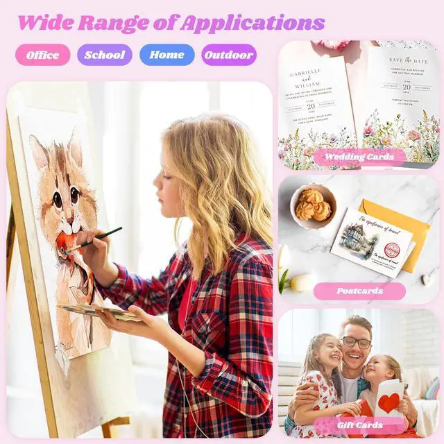 Alt view image 6 of 7 - 8.5"x11" Watercolor Paper, Loose Drawing Paper, 140lb/300gsm Water Color Paper for Drawing, Coloring, Painting, Sketching, Crafting, Art Office School Supplies for Kids Adults, Valentine Gift Card