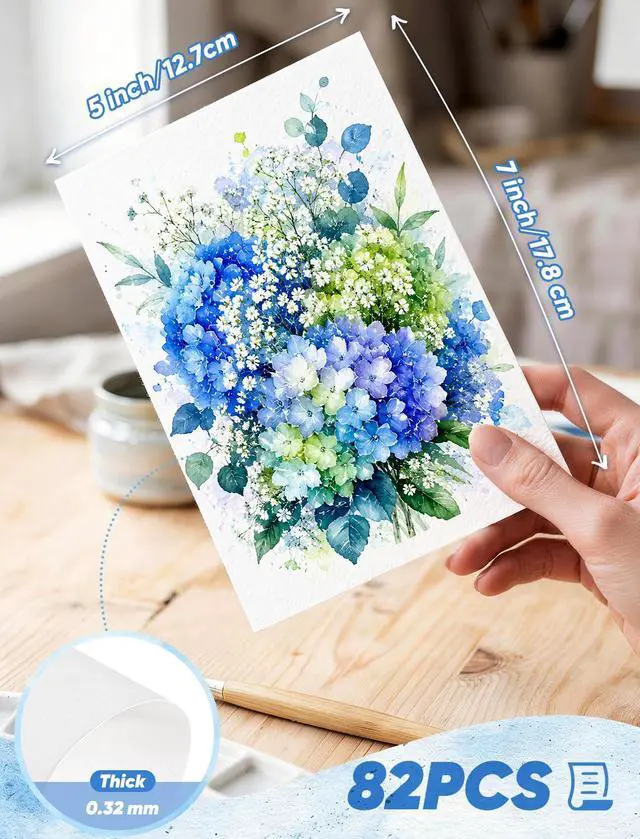 Alt view image 2 of 7 - 82 Sheets Watercolor Paper Bulk 5"x7", 110lb/230gsm Cold Press Thick Water Color Paper for Child Students Adult, Good Water Absorption, Art Paper for Watercolor Drawing Painting Markers