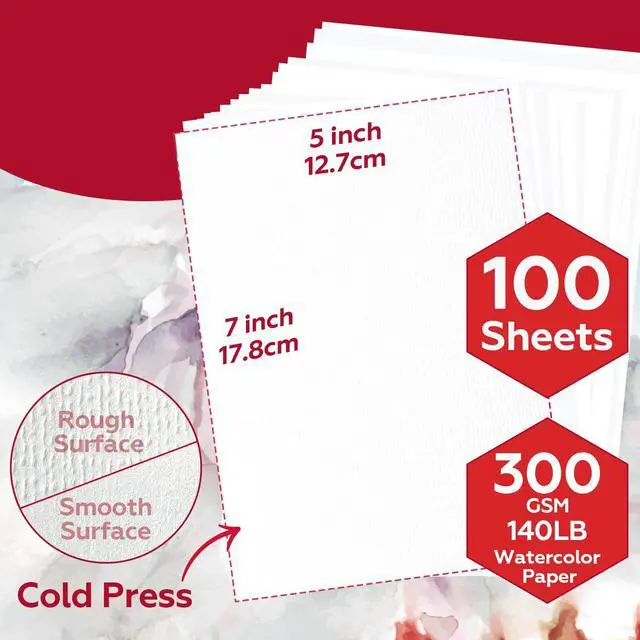 Alt view image 4 of 7 - 100 Sheets Watercolor Paper Bulk5 x 7 Inch Cold Press 140 lb/300 GSM Water Color Paper for Kids Adults.Watercolor Drawing Paint Paper for Art Drawing Supplies