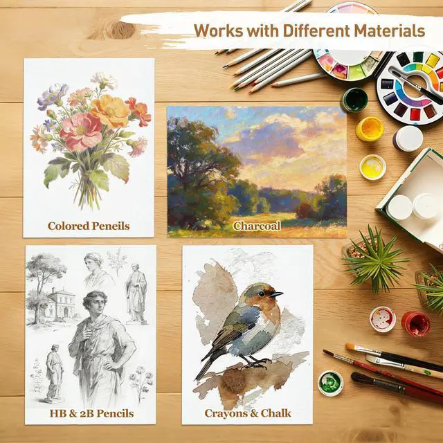 Alt view image 4 of 5 - 20 Sheets Cold Press Watercolor Paper, 9" x 12" Cotton Water Color Drawing Paper, 140lb/300gsm Loose Acrylic Painting Artist Sketch Sheets, Art Supplies for Adults, Watercolor Paint Set