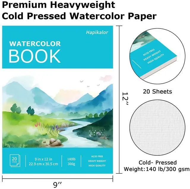 Alt view image 2 of 7 - Watercolor Paper Pad, 9"x12" Water Color Paper, 140lb/300gsm Artist Painting Drawing Paper Book, Art Supplies for Adults Kids, Watercolors, Watercolor Paint Set, Sketchbook, Journal, Teal