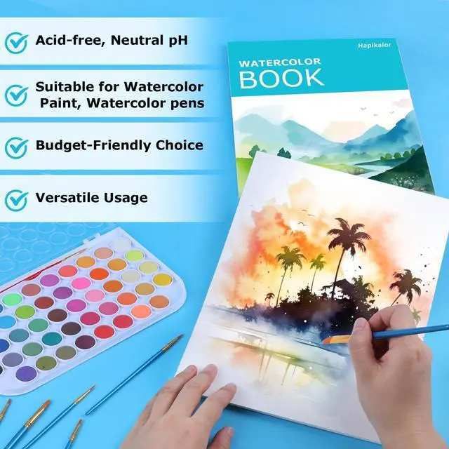 Alt view image 3 of 7 - Watercolor Paper Pad, 9"x12" Water Color Paper, 140lb/300gsm Artist Painting Drawing Paper Book, Art Supplies for Adults Kids, Watercolors, Watercolor Paint Set, Sketchbook, Journal, Teal