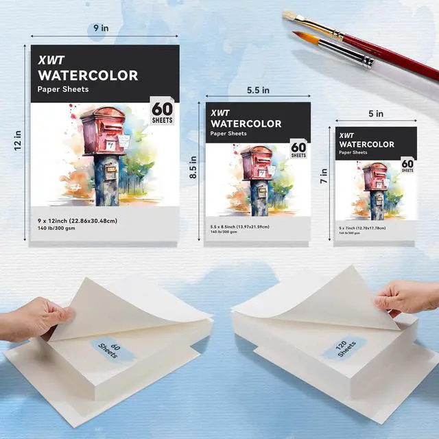 Alt view image 7 of 7 - 60 Sheets Watercolor Paper Bulk, 5x7in 140lb/300gsm, Cold Pressed Acid Free Natural White Textured Water Color Painting Art Supplies, Drawing Gift for Professional Adult Artists