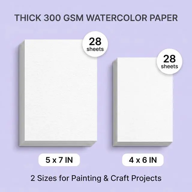 Alt view image 2 of 7 - 56 Sheets Watercolor Paper Bulk, 140 lb/300 GSM Cold Press Watercolor Paper, White Paint Paper in 4 x 6 in and 5 x 7 in, Thick Art Paper for Kids, Students, Beginners, Artists, Cards and Crafts