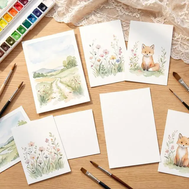 Alt view image 6 of 7 - 56 Sheets Watercolor Paper Bulk, 140 lb/300 GSM Cold Press Watercolor Paper, White Paint Paper in 4 x 6 in and 5 x 7 in, Thick Art Paper for Kids, Students, Beginners, Artists, Cards and Crafts
