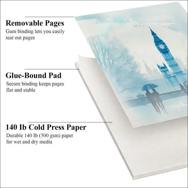 Alt view image 3 of 7 - Watercolor Paper Pad, 9"x12" Water Color Paper Cold Press_140lb/300gsm