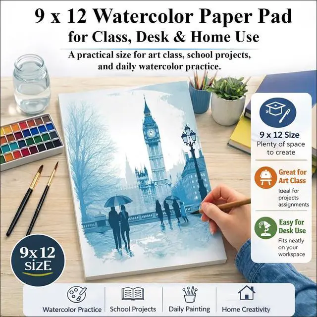 Alt view image 5 of 7 - Watercolor Paper Pad, 9"x12" Water Color Paper Cold Press_140lb/300gsm