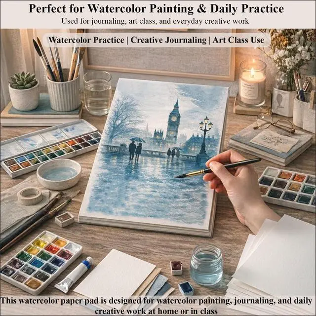 Alt view image 7 of 7 - Watercolor Paper Pad, 9"x12" Water Color Paper Cold Press_140lb/300gsm