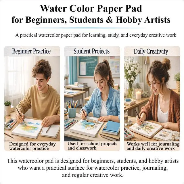 Alt view image 6 of 7 - Watercolor Paper Pad, 9"x12" Water Color Paper Cold Press_140lb/300gsm