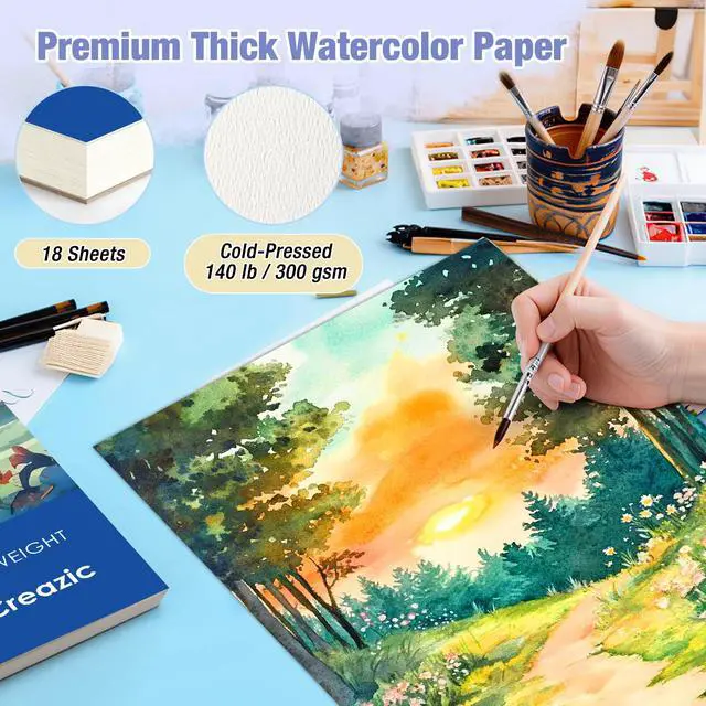 Alt view image 2 of 7 - Watercolor Paper Pad 9"x12" 140lb/300gsm | Acid-Free Cold-Pressed Heavyweight Water Color Paper, Artist Sketchbook for Adults, Kids & Beginners, Ideal for Watercolors, Mixed Media & Crafts