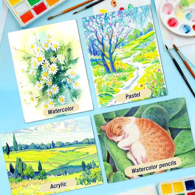 Alt view image 3 of 7 - Watercolor Paper Pad 9"x12" 140lb/300gsm | Acid-Free Cold-Pressed Heavyweight Water Color Paper, Artist Sketchbook for Adults, Kids & Beginners, Ideal for Watercolors, Mixed Media & Crafts