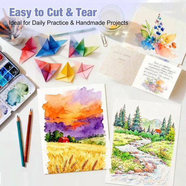 Alt view image 6 of 7 - Watercolor Paper Pad 9"x12" 140lb/300gsm | Acid-Free Cold-Pressed Heavyweight Water Color Paper, Artist Sketchbook for Adults, Kids & Beginners, Ideal for Watercolors, Mixed Media & Crafts