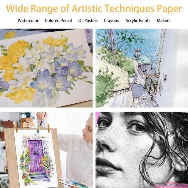 Alt view image 6 of 7 - 50 Sheets Watercolor Paper Bulk 5 x 7 Inch Cold Press Thick Water Colour Paper Cotton White Art Paper for Kids Students Artists Drawing Paint