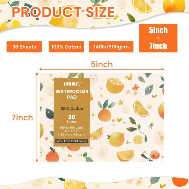 Alt view image 2 of 7 - Watercolor Paper Pad, 30 Sheets, 5x7, 100% Cotton Paper, Glue Bound, 140LB/300GSM Cold Pressed Water Color Paper for Watercolor Drawing, Mixed Media, Art Journaling (5x7 Inch)