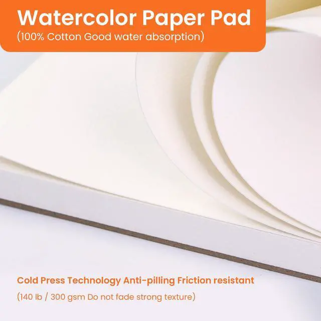 Alt view image 3 of 7 - Watercolor Paper Pad, 30 Sheets, 5x7, 100% Cotton Paper, Glue Bound, 140LB/300GSM Cold Pressed Water Color Paper for Watercolor Drawing, Mixed Media, Art Journaling (5x7 Inch)