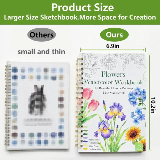 Alt view image 3 of 7 - Watercolor Workbook 15 Beautiful Flowers Paintings for Adults &Teens Beginners,Water Coloring Book 140lb Cold Press Cotton Watercolor Paper-Ideal Gifts to Spark Creativity Stress Relief(10.2" x 6.9")