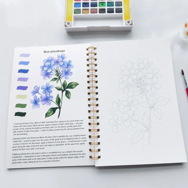 Alt view image 5 of 7 - Watercolor Workbook 15 Beautiful Flowers Paintings for Adults &Teens Beginners,Water Coloring Book 140lb Cold Press Cotton Watercolor Paper-Ideal Gifts to Spark Creativity Stress Relief(10.2" x 6.9")