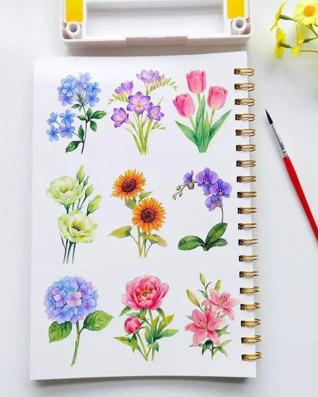 Alt view image 6 of 7 - Watercolor Workbook 15 Beautiful Flowers Paintings for Adults &Teens Beginners,Water Coloring Book 140lb Cold Press Cotton Watercolor Paper-Ideal Gifts to Spark Creativity Stress Relief(10.2" x 6.9")