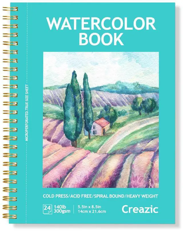 Main image of Watercolor Paper Pad, 5.5"x8.5 (24 Sheets, 140lb/300g), Spiral - Bound with Tear - Line. A Watercolor Journal and Sketchbook for Adults & Kids - Ideal for Smaller - Sized Exercises or Travel
