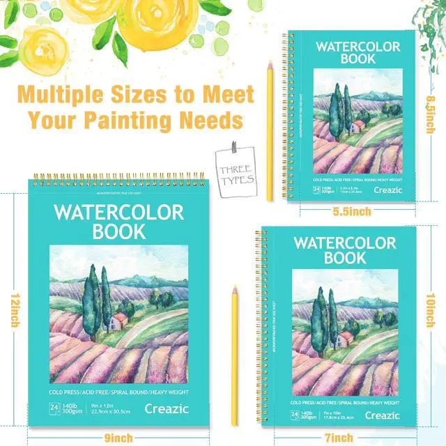 Alt view image 7 of 7 - Watercolor Paper Pad, 5.5"x8.5 (24 Sheets, 140lb/300g), Spiral - Bound with Tear - Line. A Watercolor Journal and Sketchbook for Adults & Kids - Ideal for Smaller - Sized Exercises or Travel