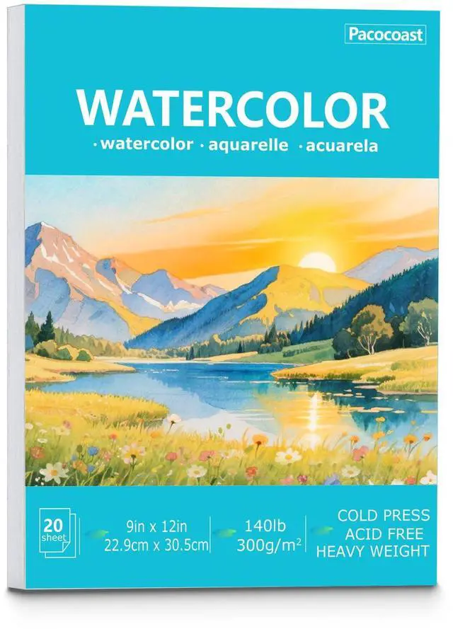 Main image of Watercolor Paper, 9"X12" Cold Press Water Color Paper Pad, (300gsm/140lb) Artist Sketchbook for Acrylic, Gouache & Pencil. Painting Drawing Paper Book, Art Supplies for Adults, Teal